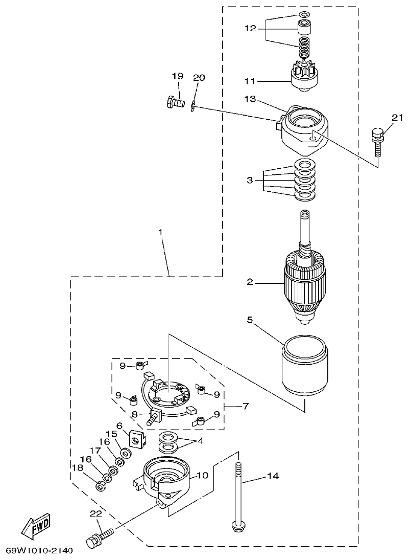 Yamaha FT60B STARTING MOTOR parts diagram